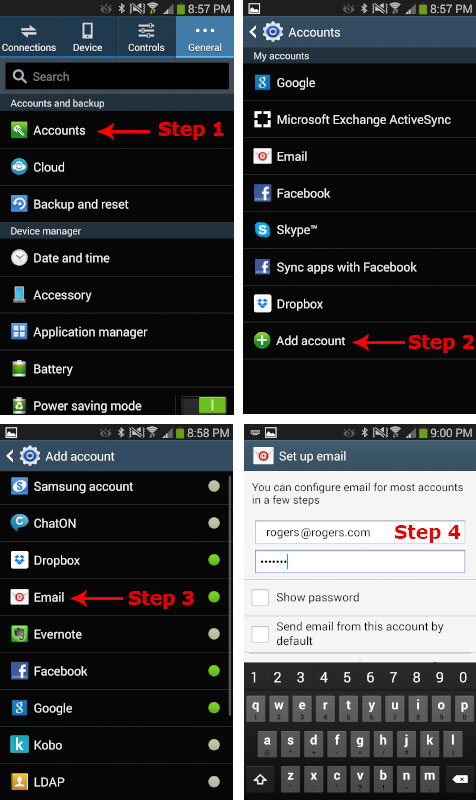 Instruction to add a Rogers account in Android Galaxy Note 3